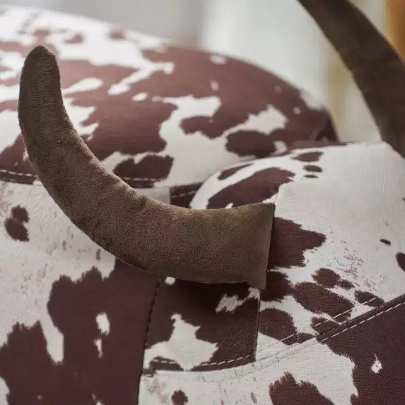 Pouffe Vache en Velours et Bois d'Hévéa Moderne