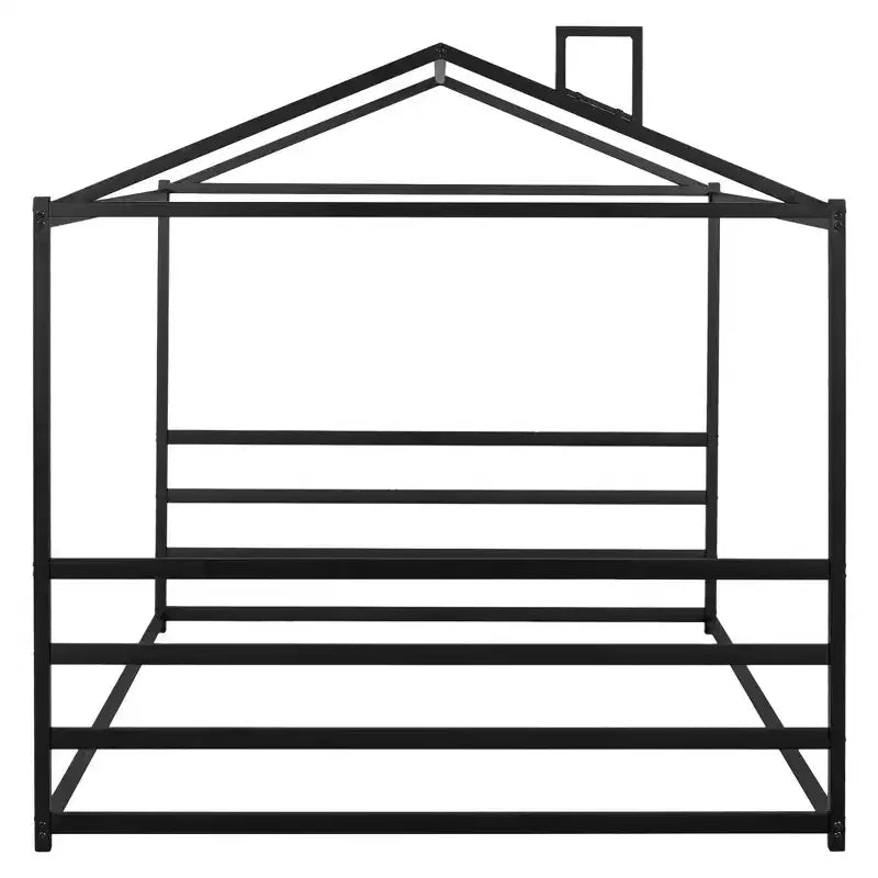 Cadre de lit en métal en forme de maison, taille Queen, noir