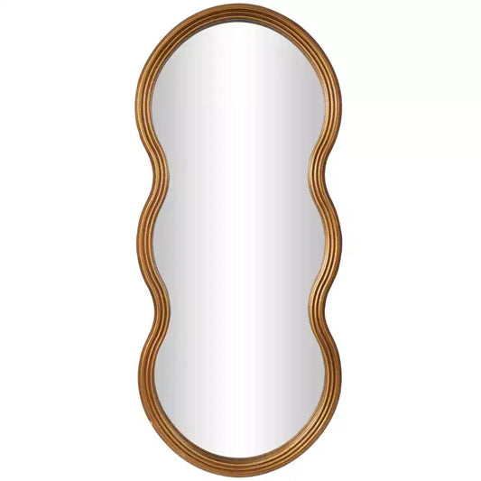 47"x20" Wooden Wavy Shaped Wall Mirror with Ribbed Frame Gold - Olivia & May