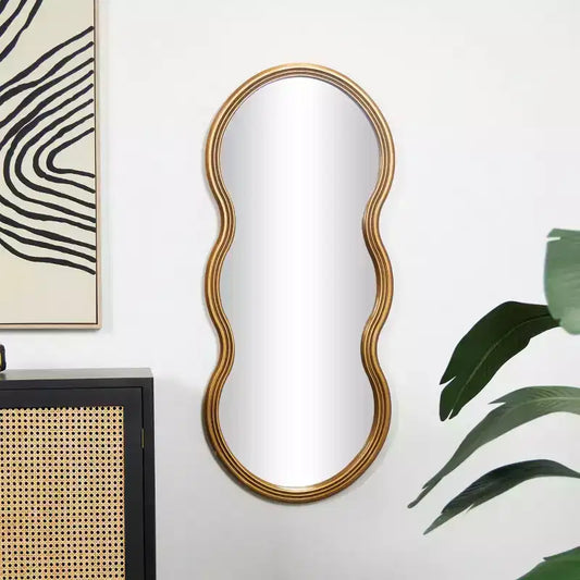 Miroir mural ondulé en bois 47"x20" avec cadre nervuré doré