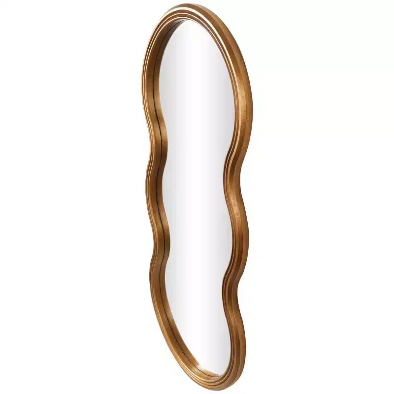 Miroir mural ondulé en bois 47"x20" avec cadre nervuré doré