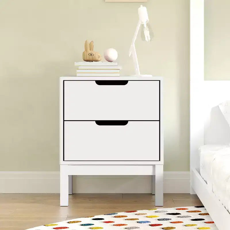 Table de chevet en bois avec 2 tiroirs de rangement, table d'appoint pour chambre d'enfant