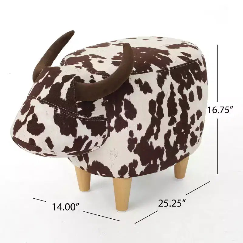 Pouffe Vache en Velours et Bois d'Hévéa Moderne