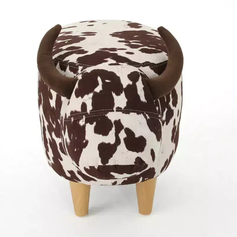 Pouffe Vache en Velours et Bois d'Hévéa Moderne