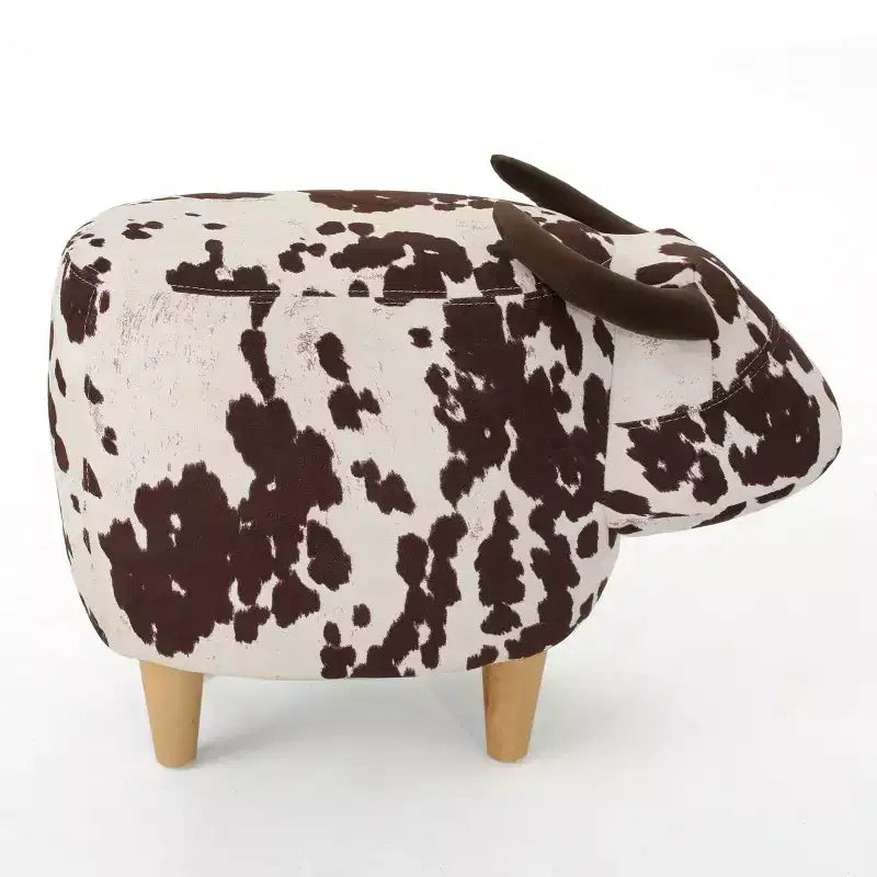 Pouffe Vache en Velours et Bois d'Hévéa Moderne
