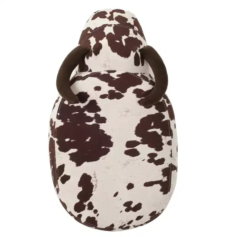 Pouffe Vache en Velours et Bois d'Hévéa Moderne