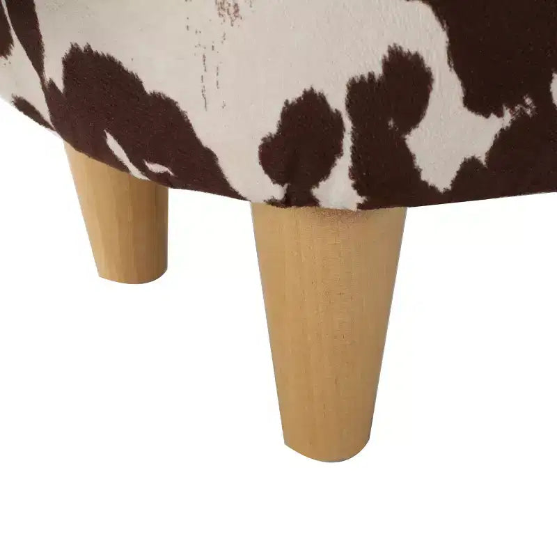 Pouffe Vache en Velours et Bois d'Hévéa Moderne
