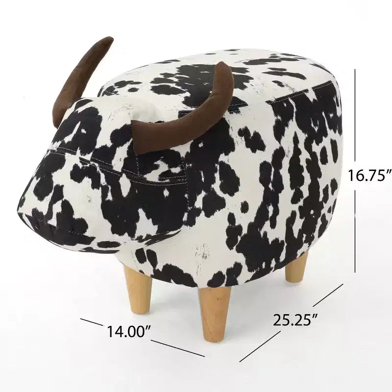 Pouffe Vache en Velours et Bois d'Hévéa Moderne