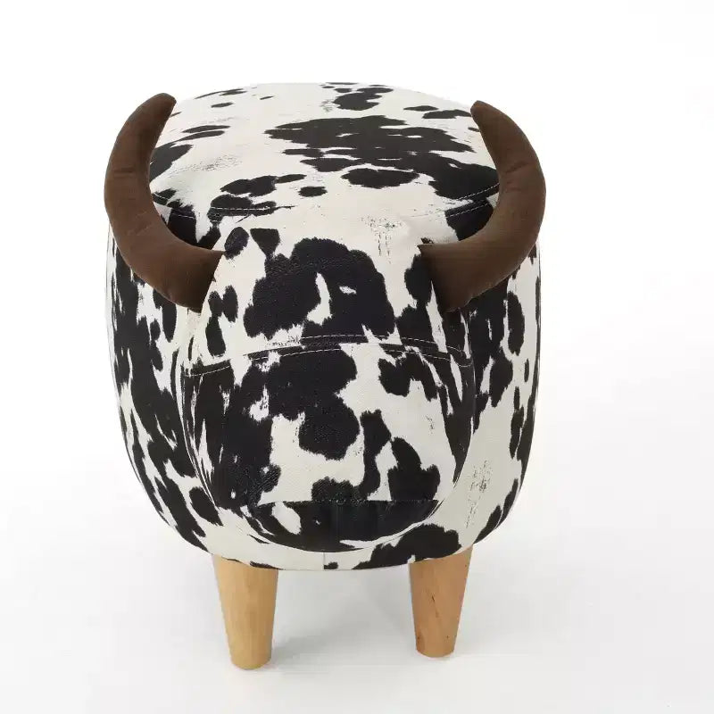 Pouffe Vache en Velours et Bois d'Hévéa Moderne