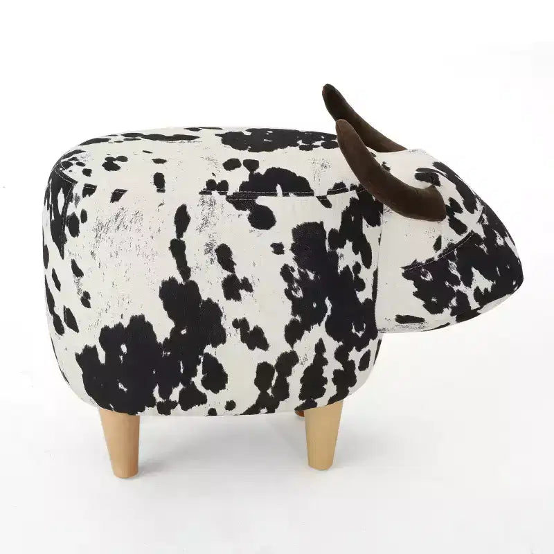 Pouffe Vache en Velours et Bois d'Hévéa Moderne