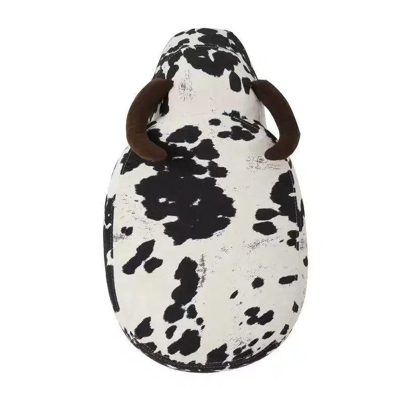 Pouffe Vache en Velours et Bois d'Hévéa Moderne