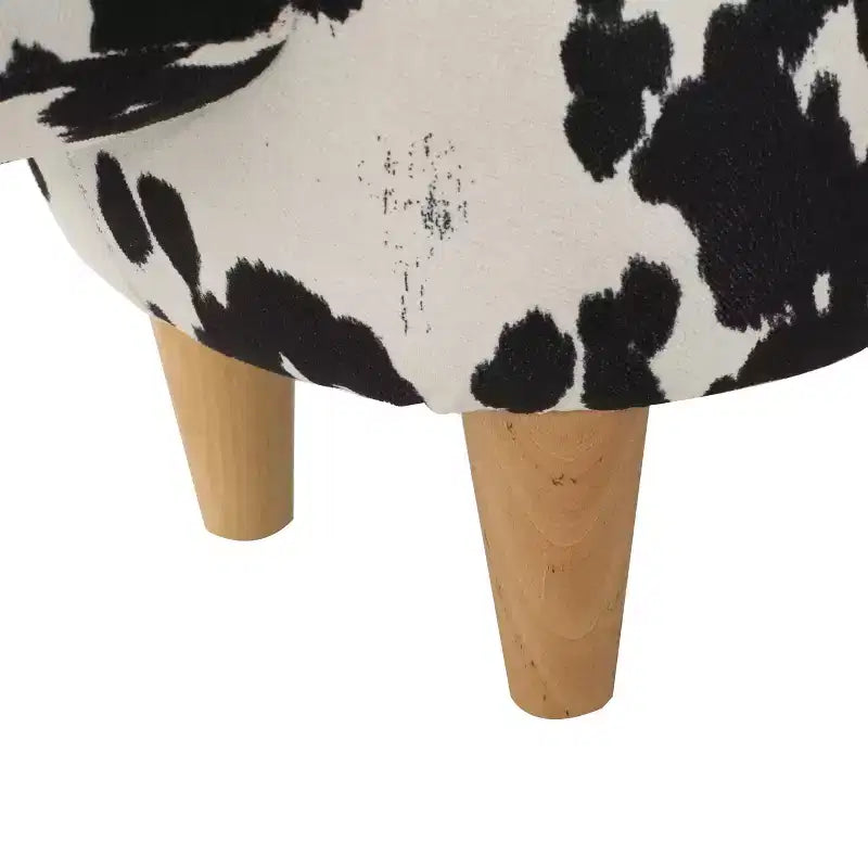 Pouffe Vache en Velours et Bois d'Hévéa Moderne