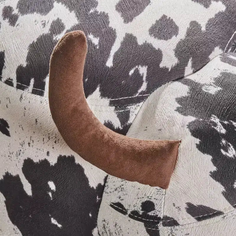 Pouffe Vache en Velours et Bois d'Hévéa Moderne