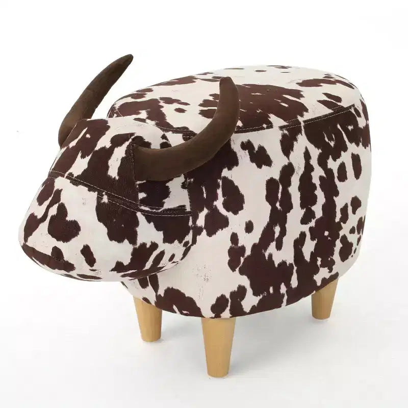 Pouffe Vache en Velours et Bois d'Hévéa Moderne