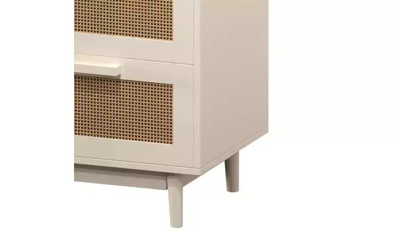 Table de chevet en bois et rotin avec deux tiroirs, 58,9 cm de haut