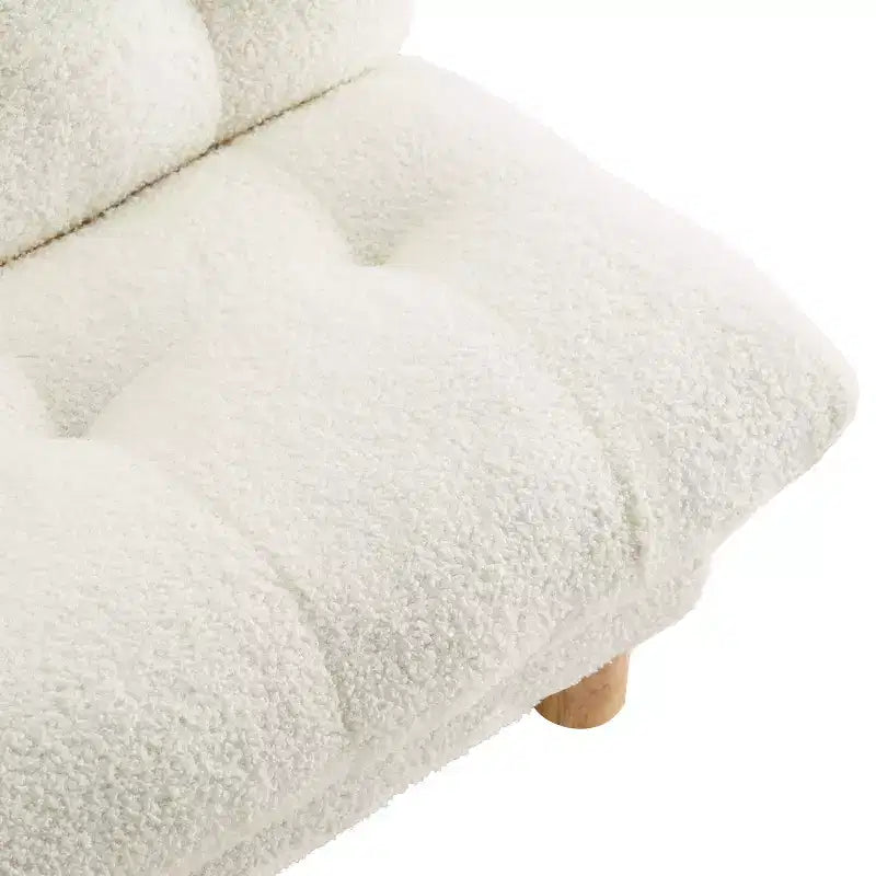 Canapé Enfant Touffeté en Fausse Fourrure de Mouton avec Pieds en Bois, Guimauve