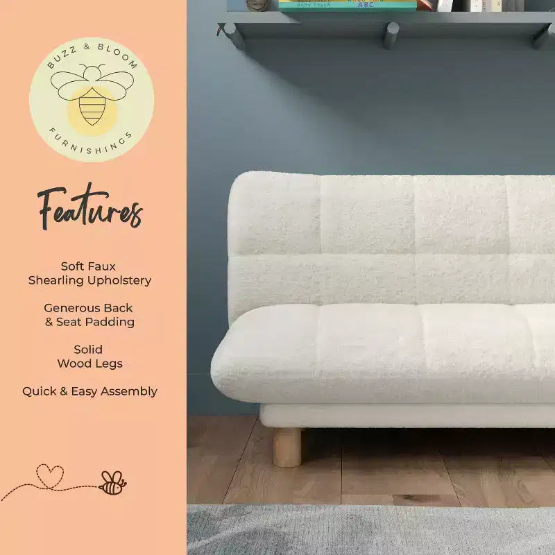 Canapé Enfant Touffeté en Fausse Fourrure de Mouton avec Pieds en Bois, Guimauve