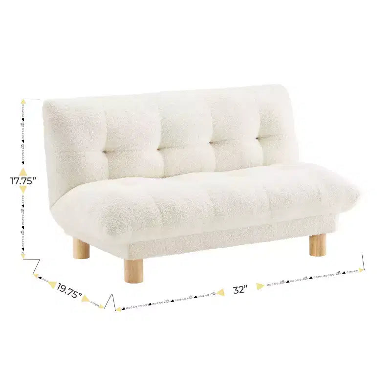 Canapé Enfant Touffeté en Fausse Fourrure de Mouton avec Pieds en Bois, Guimauve