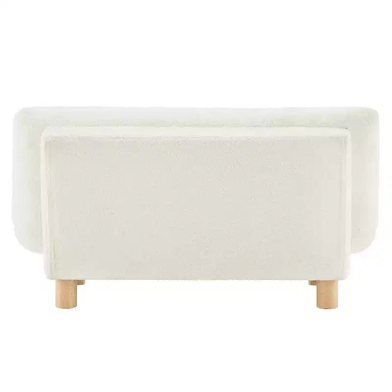 Canapé Enfant Touffeté en Fausse Fourrure de Mouton avec Pieds en Bois, Guimauve