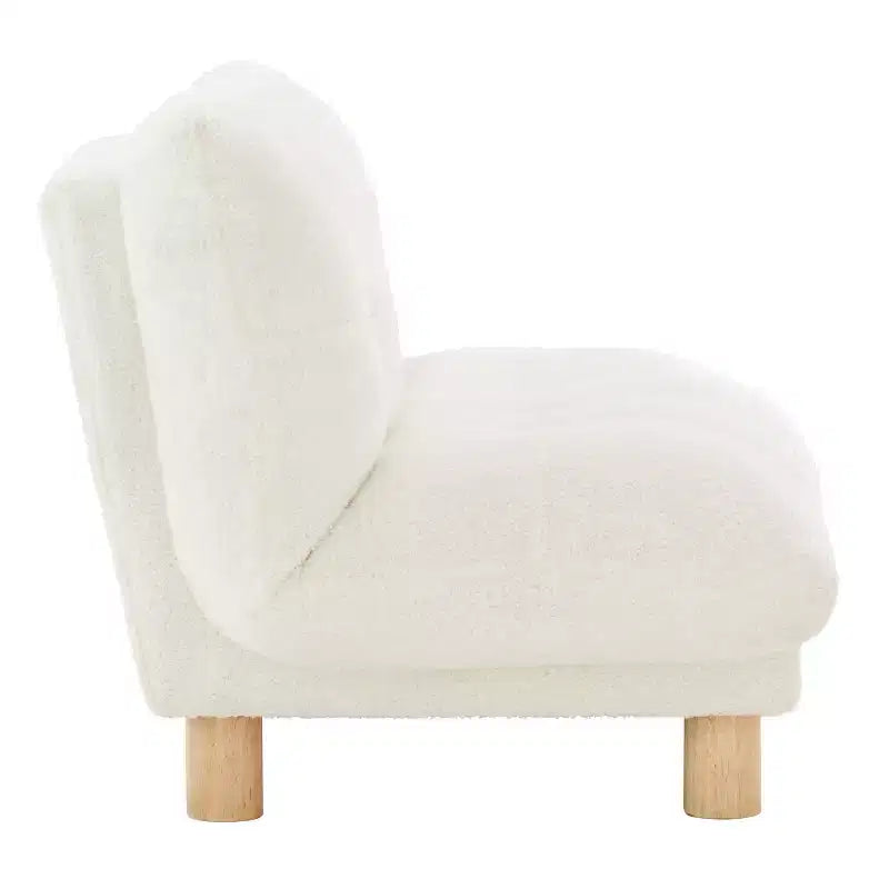 Canapé Enfant Touffeté en Fausse Fourrure de Mouton avec Pieds en Bois, Guimauve
