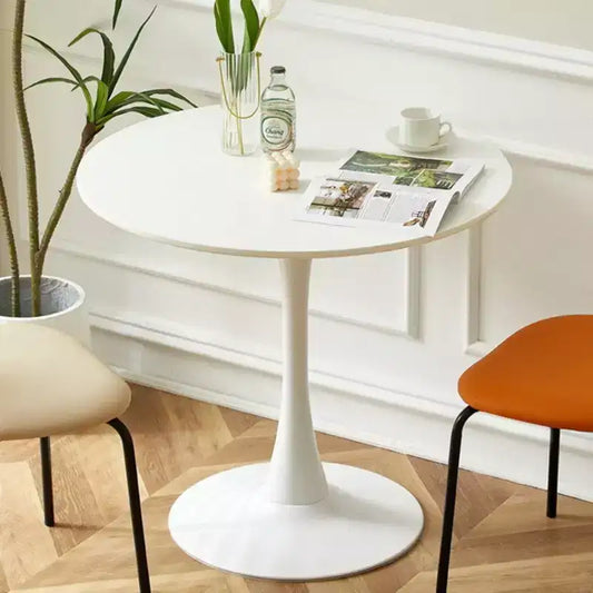 NAYSAYE Modern Round Dining Table End Table MDF Top Steel Base Kitchen Coffee Table Living Room Office, White, 23.6*19.7*29.1