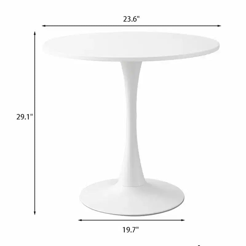 Table d'appoint ronde moderne, dessus en MDF et base en acier, blanc, 23,6"x19,7"x29,1"