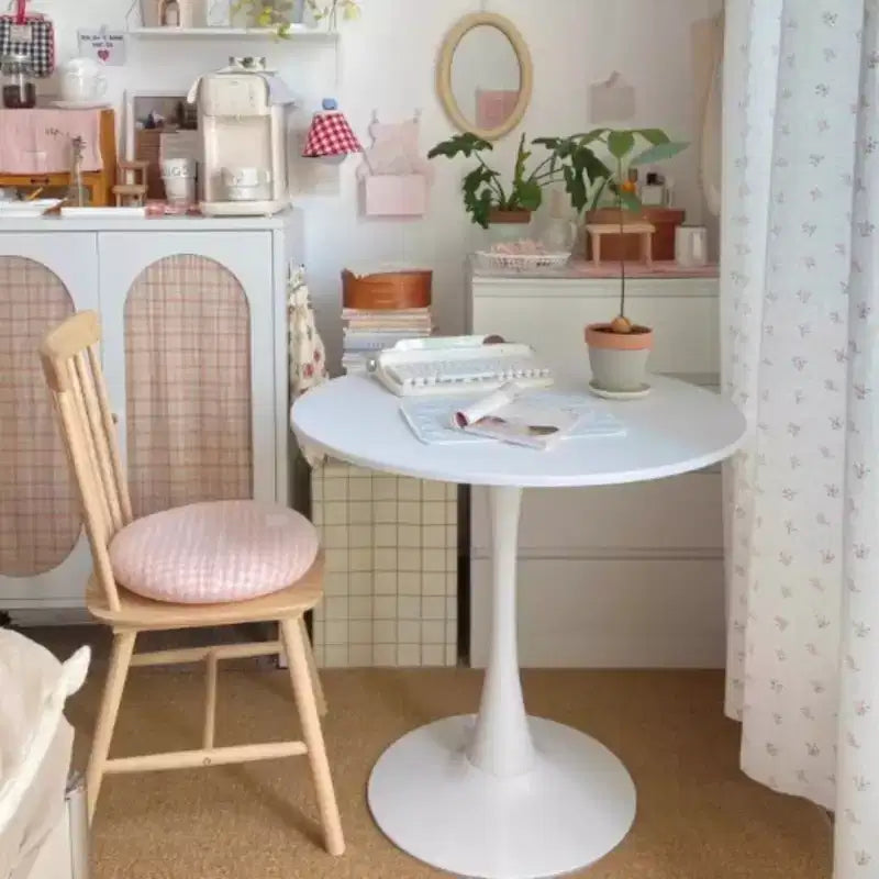 Table d'appoint ronde moderne, dessus en MDF et base en acier, blanc, 23,6"x19,7"x29,1"