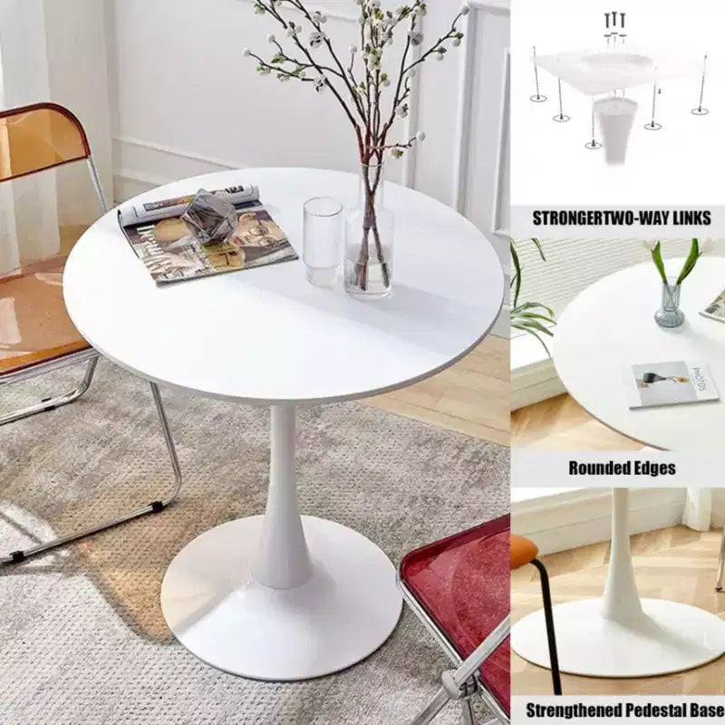 Table d'appoint ronde moderne, dessus en MDF et base en acier, blanc, 23,6"x19,7"x29,1"