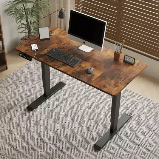 Bureau réglable en hauteur, Table de bureau à domicile assis-debout, Marron, 122 x 61 cm