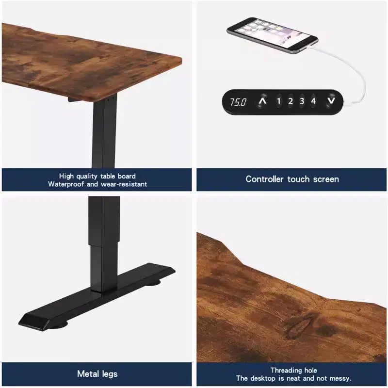 Bureau réglable en hauteur, Table de bureau à domicile assis-debout, Marron, 122 x 61 cm