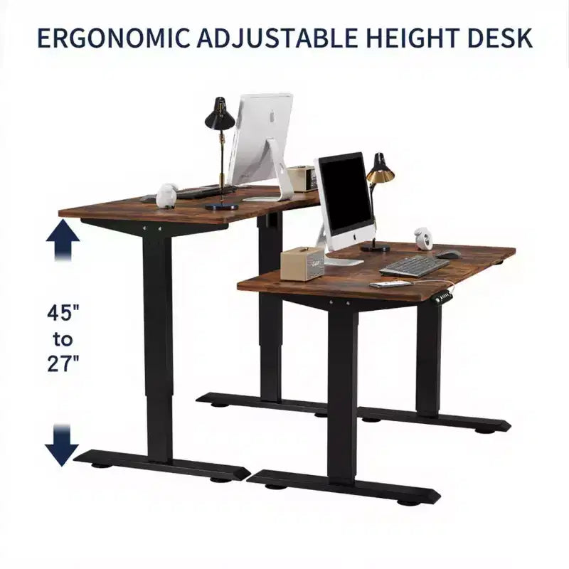 Bureau réglable en hauteur, Table de bureau à domicile assis-debout, Marron, 122 x 61 cm