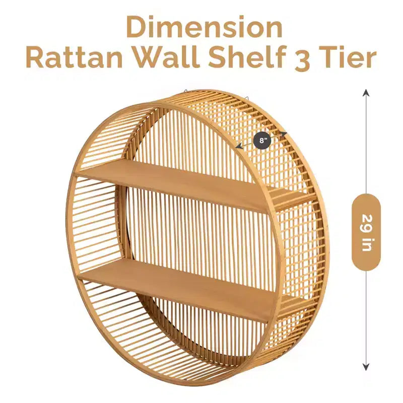Étagère murale ronde en bambou avec 2 niveaux en bois, étagère flottante de présentation