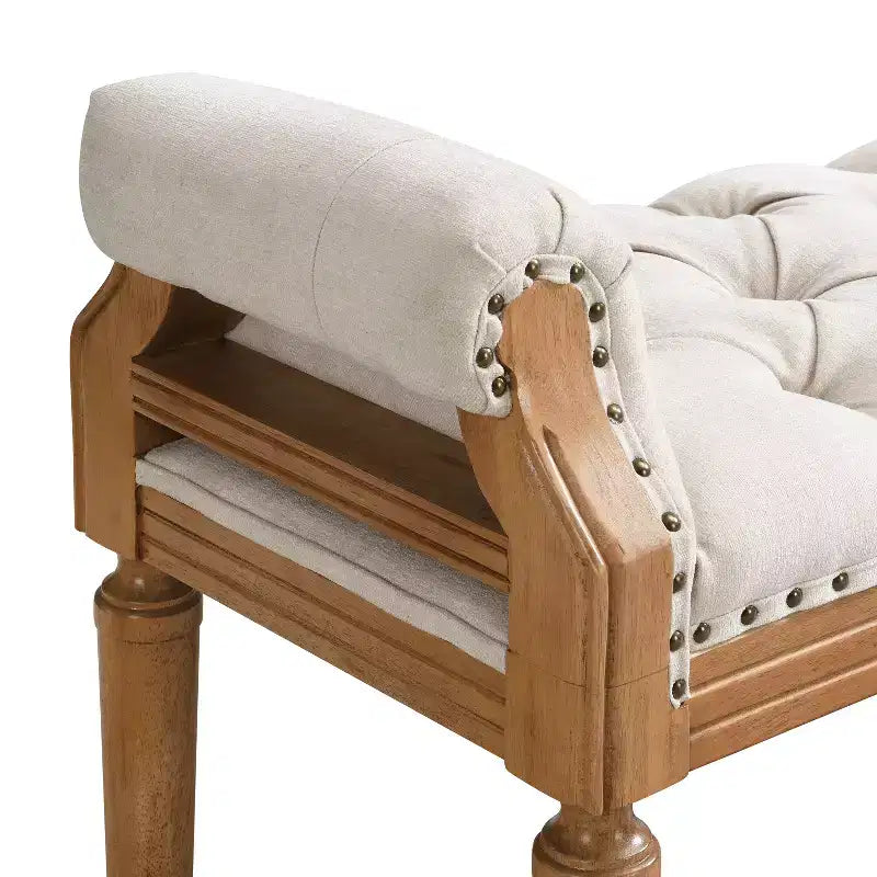 Banc de lit capitonné avec accoudoirs roulés, pouf ottoman de style Mid-Century