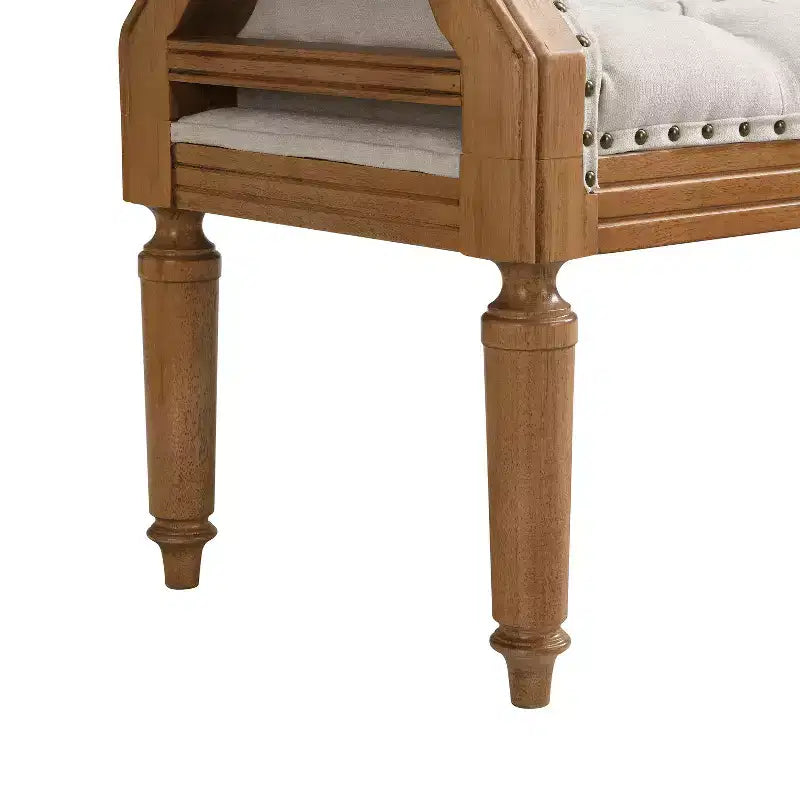 Banc de lit capitonné avec accoudoirs roulés, pouf ottoman de style Mid-Century