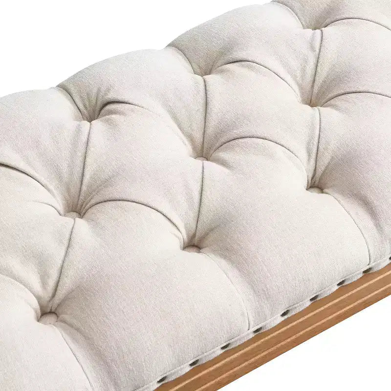 Banc de lit capitonné avec accoudoirs roulés, pouf ottoman de style Mid-Century