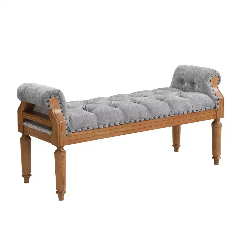 Banc de lit capitonné avec accoudoirs roulés, pouf ottoman de style Mid-Century