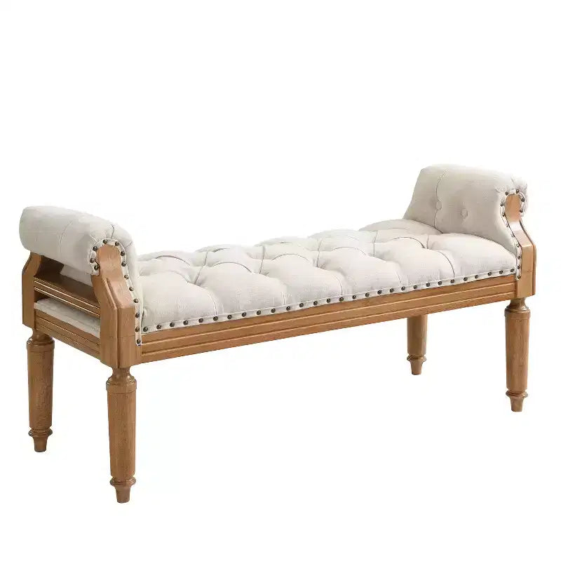 Banc de lit capitonné avec accoudoirs roulés, pouf ottoman de style Mid-Century