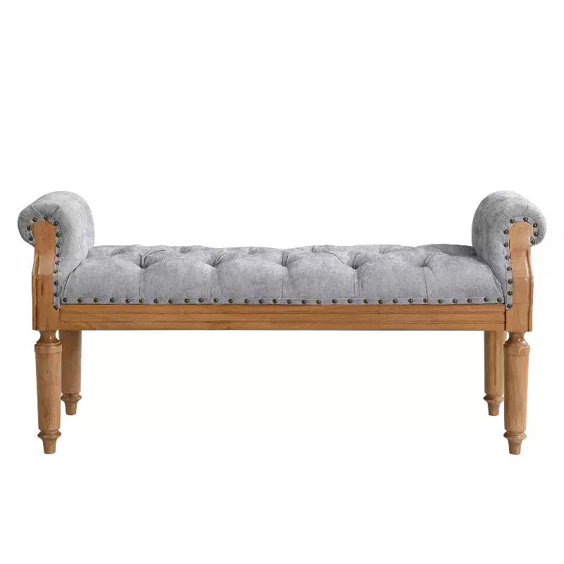 Banc de lit capitonné avec accoudoirs roulés, pouf ottoman de style Mid-Century