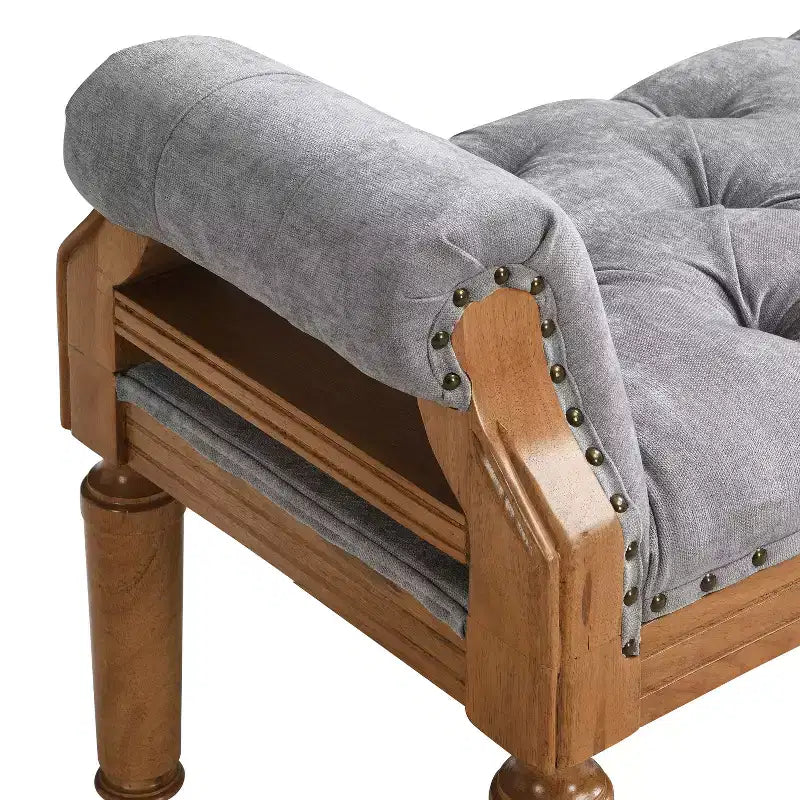 Banc de lit capitonné avec accoudoirs roulés, pouf ottoman de style Mid-Century