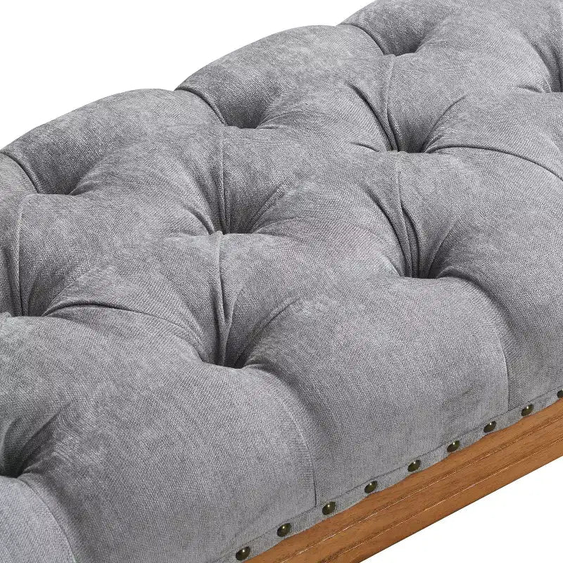 Banc de lit capitonné avec accoudoirs roulés, pouf ottoman de style Mid-Century