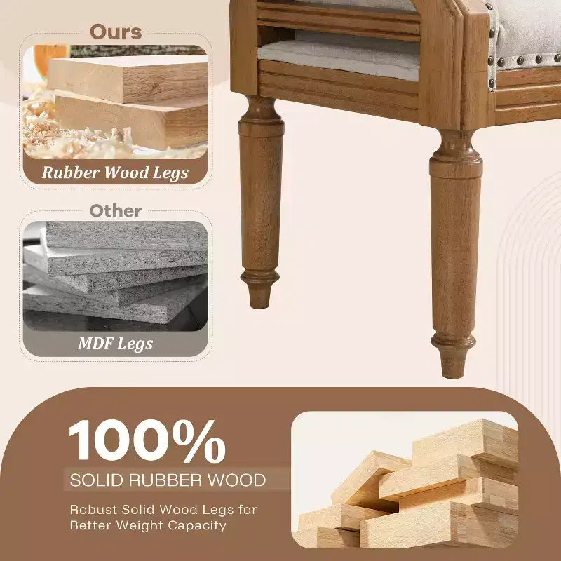 Banc de lit capitonné avec accoudoirs roulés, pouf ottoman de style Mid-Century