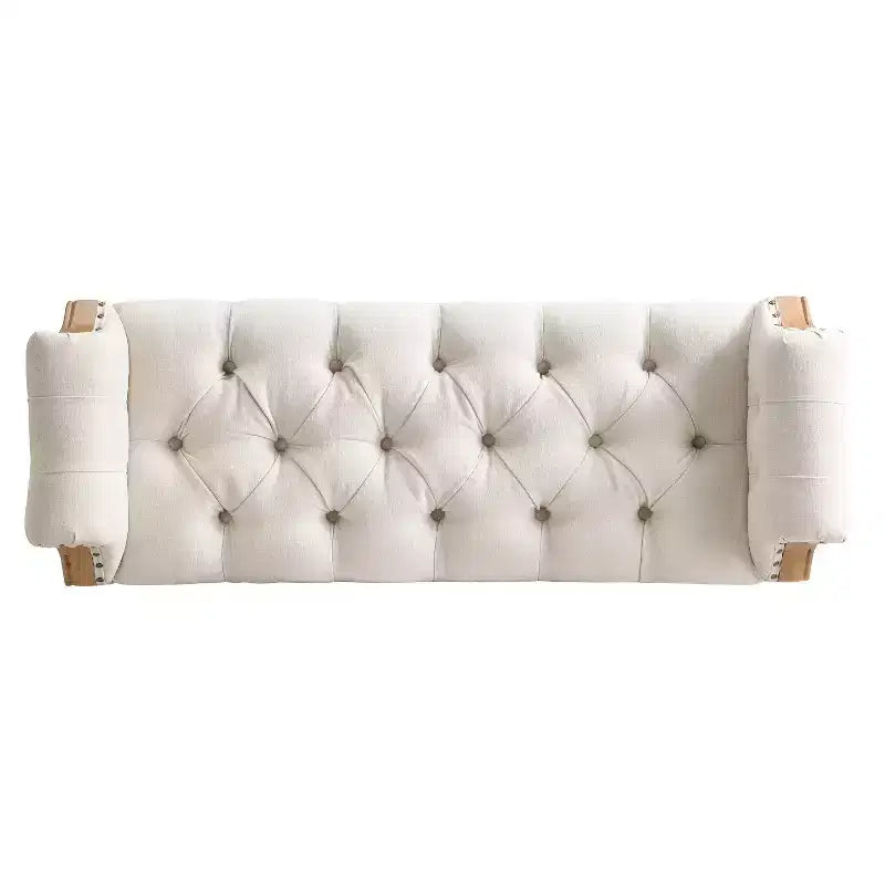 Banc de lit capitonné avec accoudoirs roulés, pouf ottoman de style Mid-Century