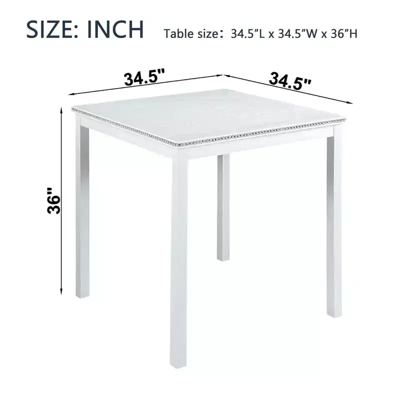 Table à manger carrée à hauteur de comptoir pour 4, table de cuisine blanche pour petits espaces