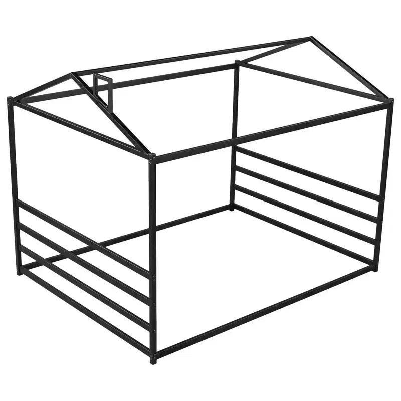 Cadre de lit en métal en forme de maison, taille Queen, noir