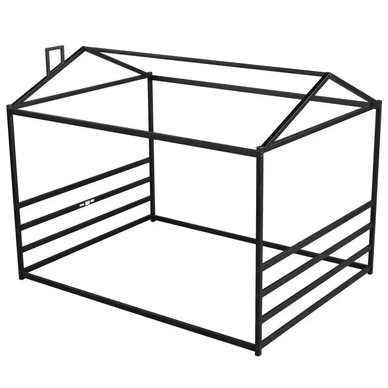 Cadre de lit en métal en forme de maison, taille Queen, noir