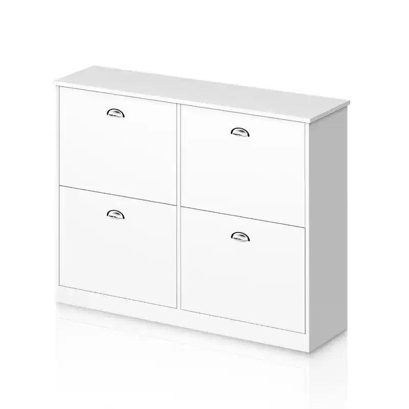 Meuble à chaussures ultra-mince de 101,6 cm avec 4 tiroirs basculants et mécanisme anti-basculement, blanc