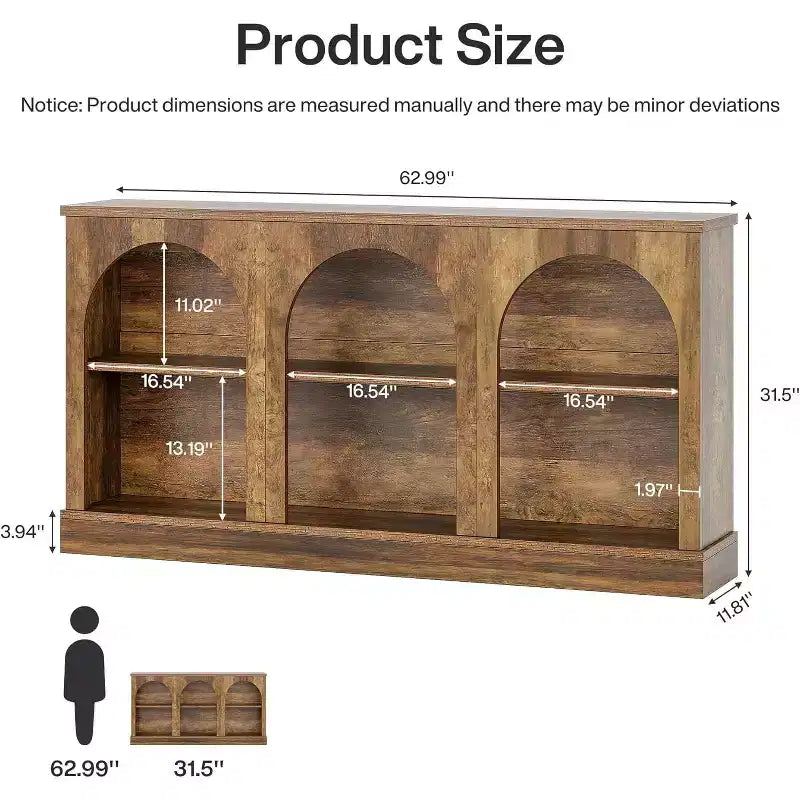 Console de couloir étroite de 160 cm avec étagère de rangement à 3 niveaux, marron rustique