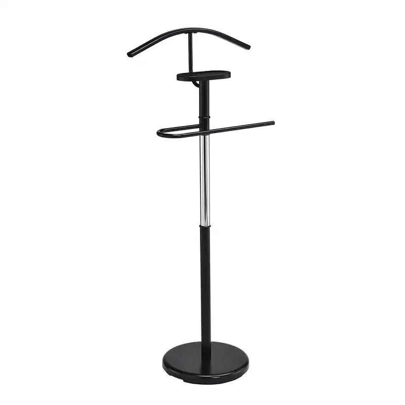 Porte-vêtement contemporain avec plateau, métal noir et or/chrome, organiseur de placard de chambre