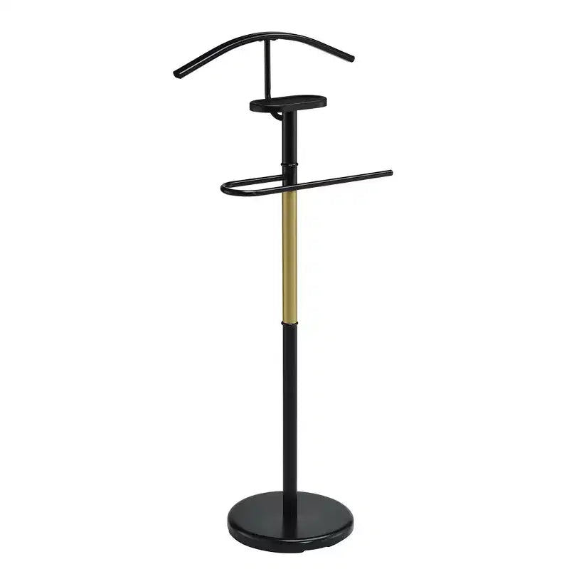 Porte-vêtement contemporain avec plateau, métal noir et or/chrome, organiseur de placard de chambre