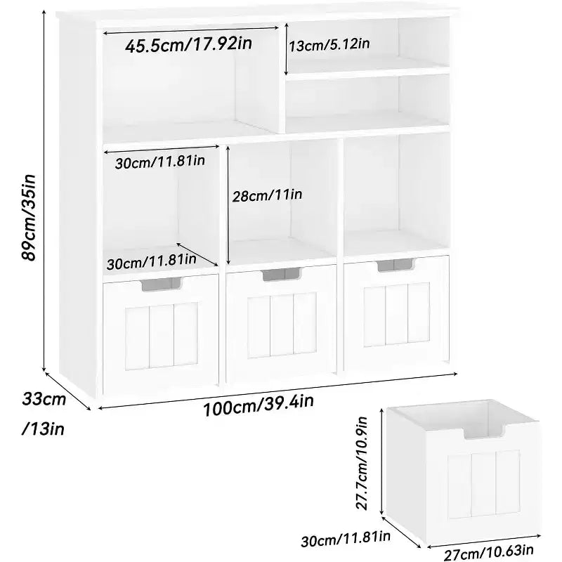 Étagère à livres et rangement de jouets pour enfants avec 3 tiroirs et 6 compartiments, Blanc